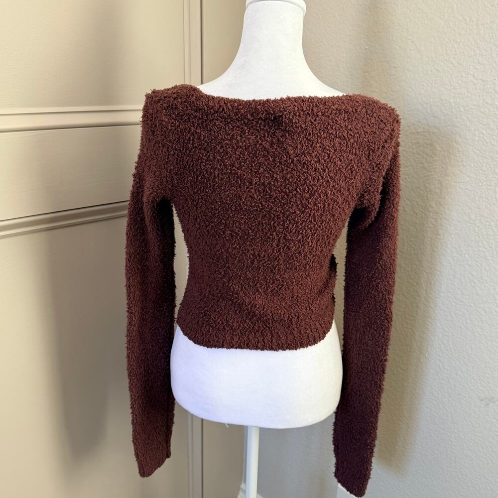 SKIMS Cozy Knit Scoop Neck Crop Top S/M Chocolate Brown - Picture 6 of 7